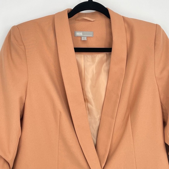 ASOS Peach Single Button Boss Babe Shawl Collar 3/4 Sleeve Classic Blazer 6 - Picture 6 of 15